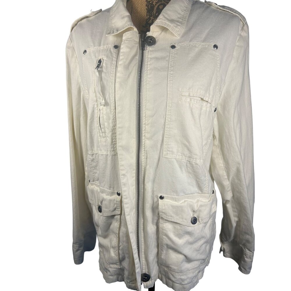 Old Navy Womens XL Utility Jacket Ivory Linen Blend Multiple Pockets - Picture 8 of 10